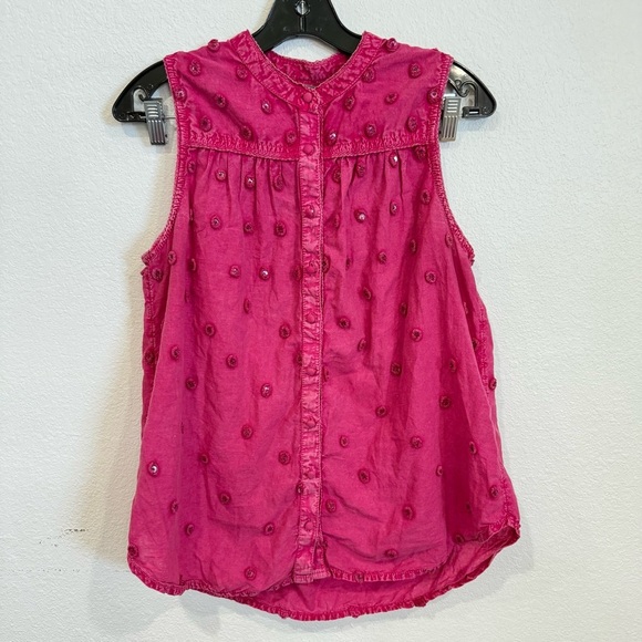 Anthropologie Pilcro Adira Beaded Button Down Hot Pink Top Women’s Size Medium - Picture 4 of 6